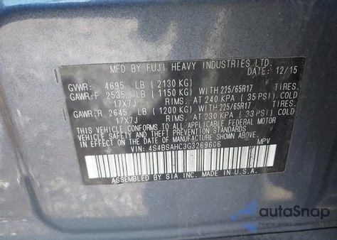 2016 Subaru Outback 2.5I Premium z USA, uszkodzony, nr VIN 4S4BSAHC3G3269606